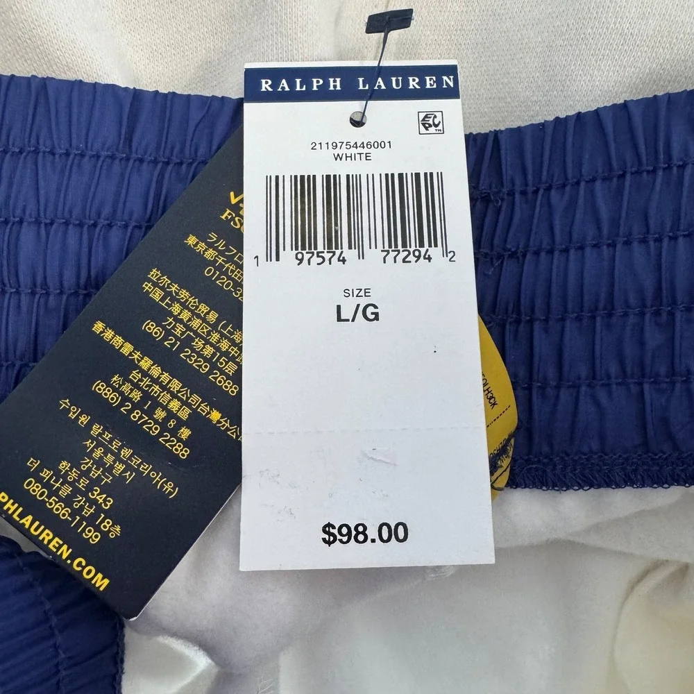 Polo Ralph Lauren Mens White Navy Blue American Flag Sweat Shorts L NWT